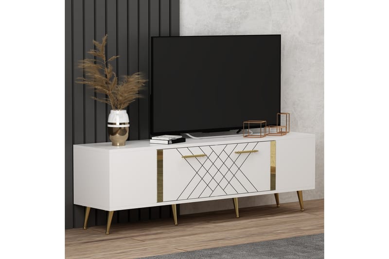 Detas Tv-bänk 150x35 cm Vit/Guld - Hanah Home - Möbler - Tv möbel & mediamöbel - TV bänk & mediabänk