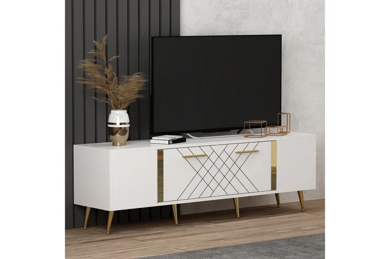 Detas Tv-bänk 150x35 cm Vit/Guld - Hanah Home - Möbler - Tv möbel & mediamöbel - TV bänk & mediabänk