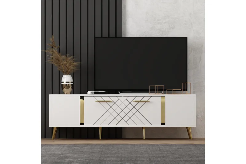 Detas Tv-bänk 150x35 cm Vit/Guld - Hanah Home - Möbler - Tv möbel & mediamöbel - TV bänk & mediabänk