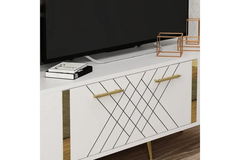 Detas Tv-bänk 150x35 cm Vit/Guld - Hanah Home - Möbler - Tv möbel & mediamöbel - TV bänk & mediabänk