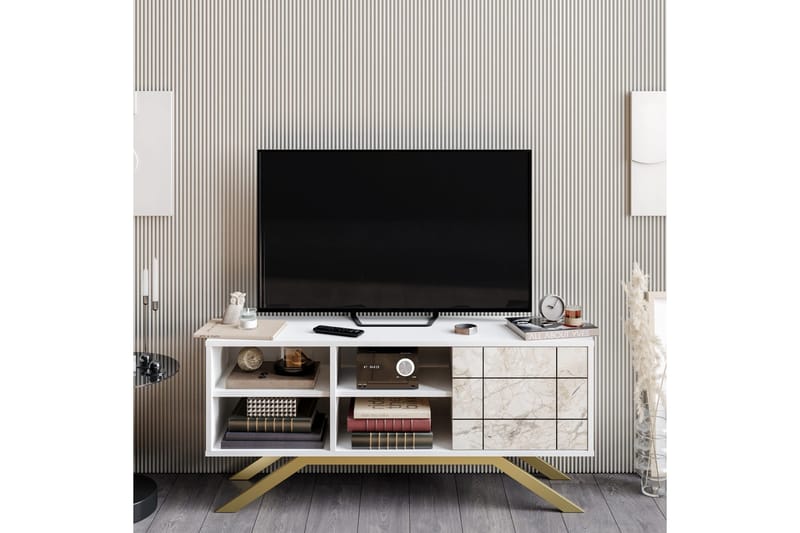 Einbeck Golvstående Tv-bänk 130 cm med Förvaring i Målat Trä - Vit - Möbler - Tv möbel & mediamöbel - TV bänk & mediabänk