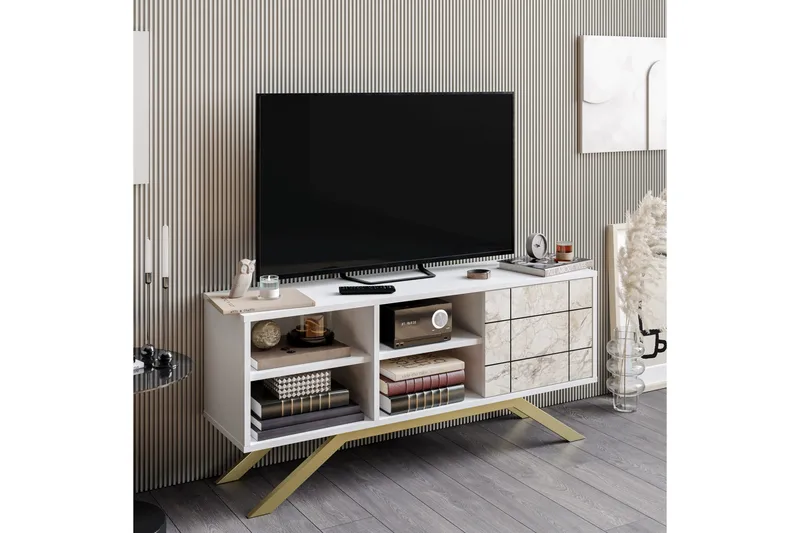 Einbeck Golvstående Tv-bänk 130 cm med Förvaring i Målat Trä, Vit