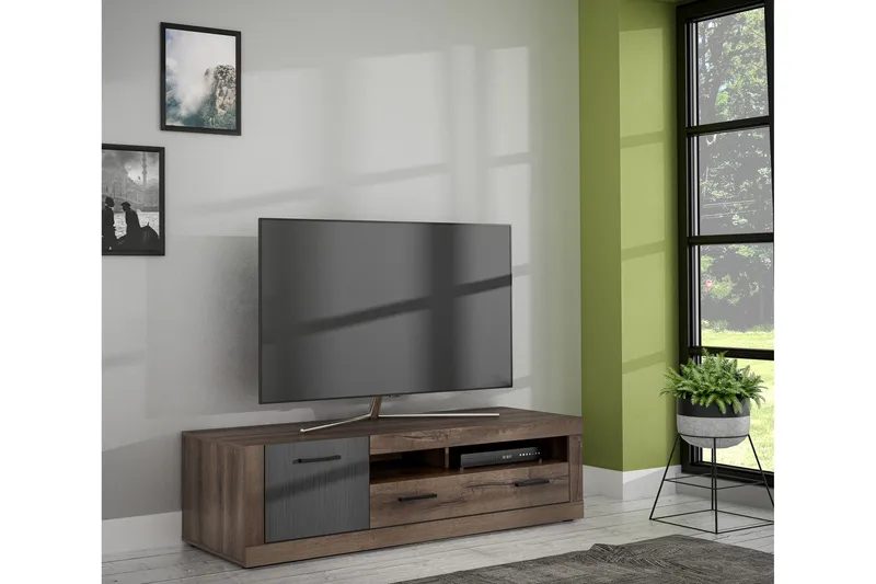 Elhovo Golvstående Tv Bänk 143,1 cm med Förvaring i Mörkt Trä - Brun - Möbler - Tv möbel & mediamöbel - TV bänk & mediabänk