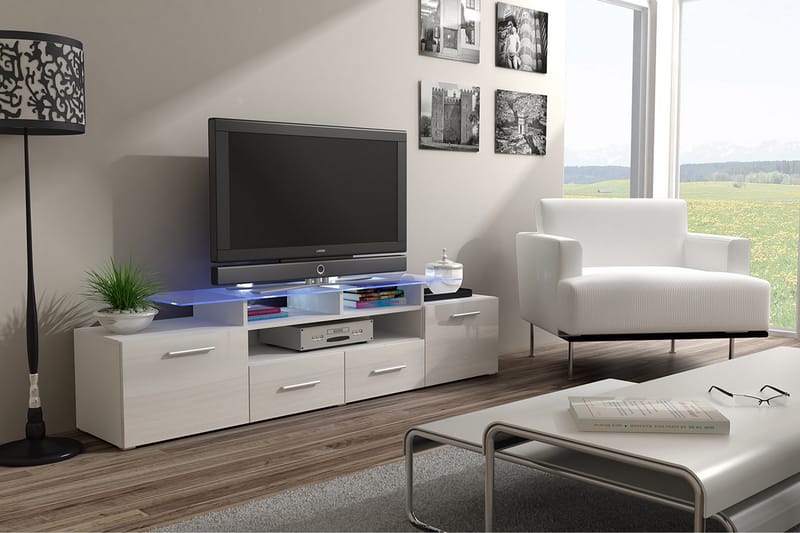 Evora TV-bänk 194x39x39 cm LED-belysning - Beige/Grå/Vit - Möbler - Tv möbel & mediamöbel - TV bänk & mediabänk