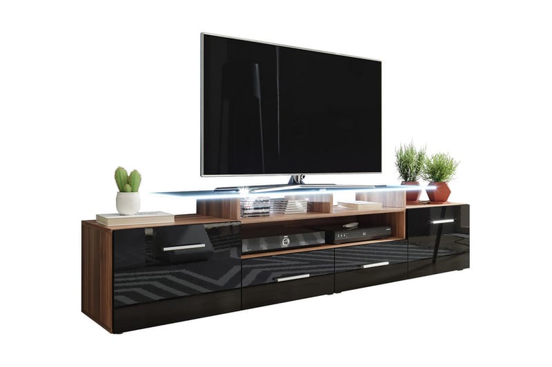 Evora TV-bänk 39x194 cm LED-belysning - Svart Högglans - TV bänk & mediabänk