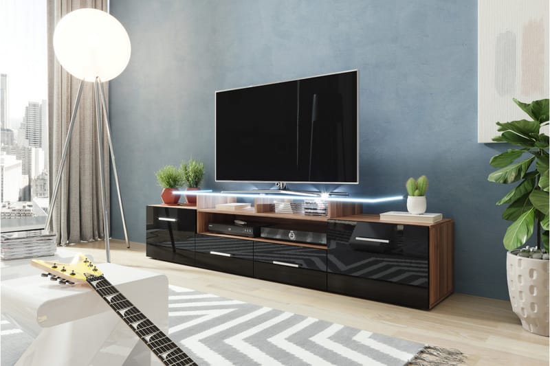 Evora TV-bänk 39x194 cm LED-belysning - Svart Högglans - Möbler - Tv möbel & mediamöbel - TV bänk & mediabänk