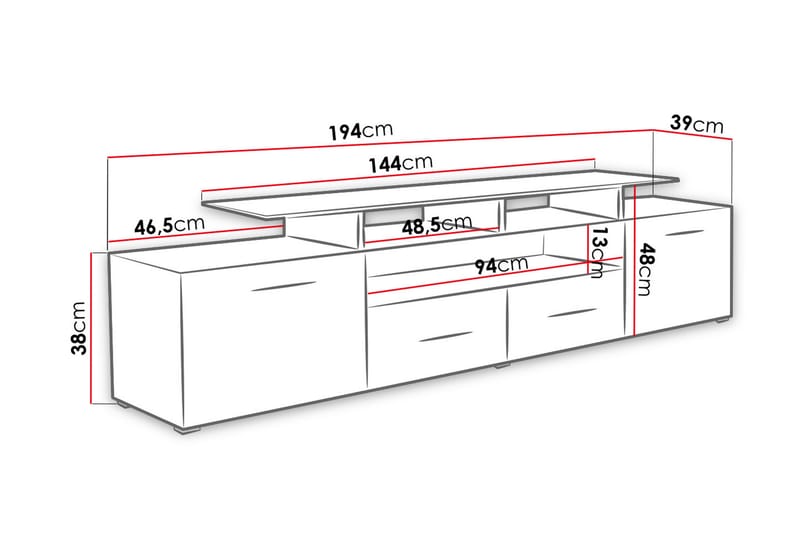 Evora TV-bänk 39x194 cm LED-belysning - Svart Högglans - Möbler - Tv möbel & mediamöbel - TV bänk & mediabänk