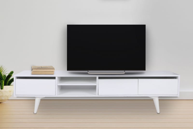 Fresenborg Golvstående TV Bänk 180 cm med Förvaring i Målat Trä - Vit - Möbler - Tv möbel & mediamöbel - TV bänk & mediabänk