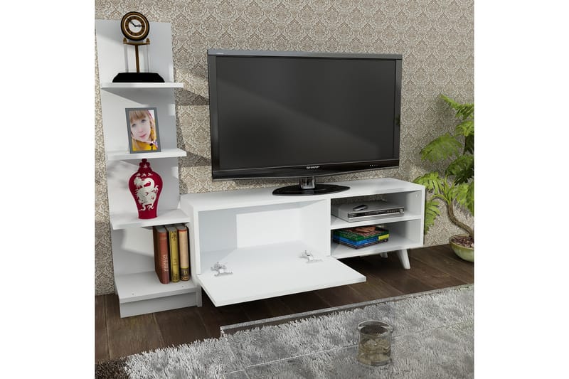 Furny Home Tv-bänk 140 cm med Bokhylla - Vit - TV bänk & mediabänk