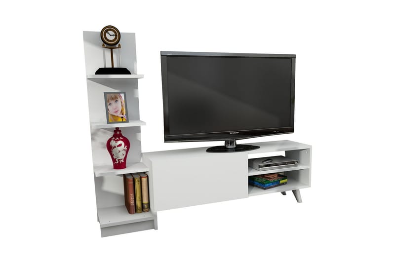 Furny Home Tv-bänk 140 cm med Bokhylla - Vit - TV bänk & mediabänk