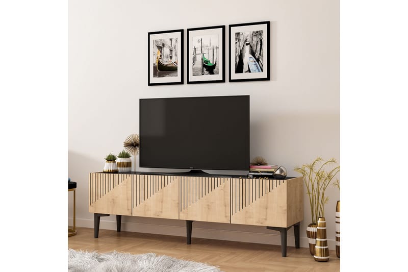 Garrelsweer Tv-bänk 154 cm - Ljus Natur/Svart - TV bänk & mediabänk