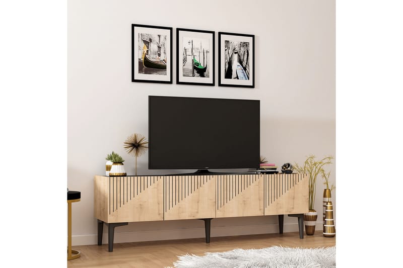 Garrelsweer Tv-bänk 154 cm - Ljus Natur/Svart - TV bänk & mediabänk