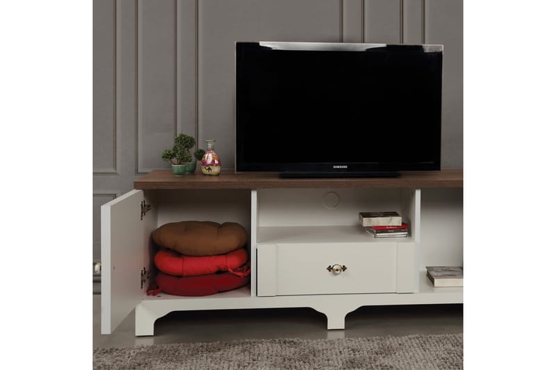 Gaszpar Tv-bänk 140 cm - Vit/Valnöt - TV bänk & mediabänk