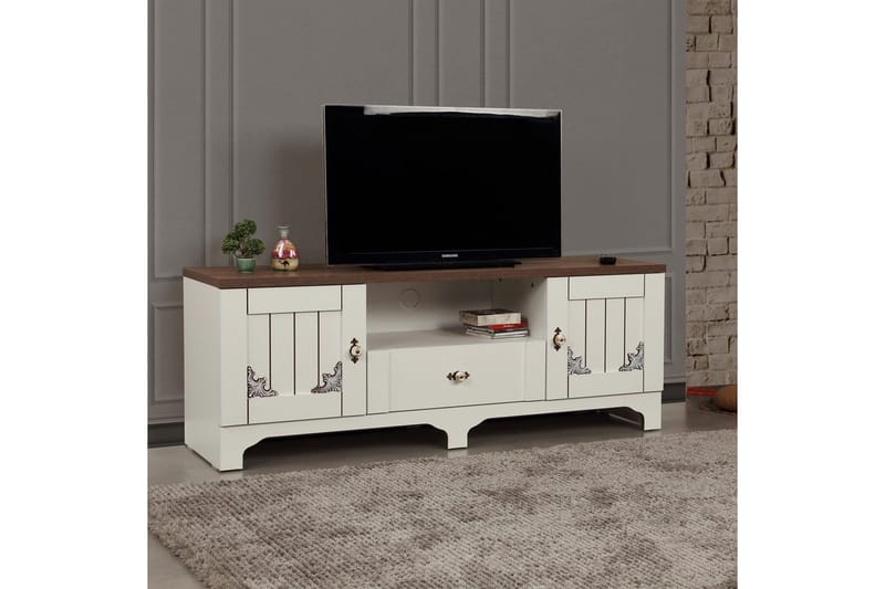Gaszpar Tv-bänk 140 cm - Vit/Valnöt - Möbler - Tv möbel & mediamöbel - TV bänk & mediabänk