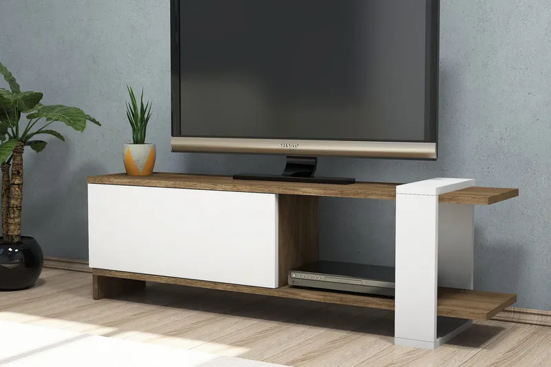 Gersby Golvstående Tv Bänk 120 cm med Förvaring i Mörkt Trä - Vit|Brun - Möbler - Tv möbel & mediamöbel - TV bänk & mediabänk