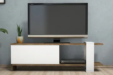 Gersby Golvstående Tv Bänk 120 cm med Förvaring i Mörkt Trä - Vit|Brun - Möbler - Tv möbel & mediamöbel - TV bänk & mediabänk