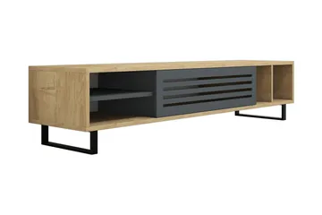 Gersby Golvstående TV Bänk 160 cm med Förvaring i Ljust Trä - Grå|Beige - Möbler - Tv möbel & mediamöbel - TV bänk & mediabänk