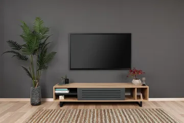 Gersby Golvstående TV Bänk 160 cm med Förvaring i Ljust Trä - Grå|Beige - Möbler - Tv möbel & mediamöbel - TV bänk & mediabänk