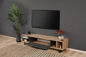 Gersby Golvstående TV Bänk 160 cm med Förvaring i Ljust Trä - Grå|Beige - Möbler - Tv möbel & mediamöbel - TV bänk & mediabänk