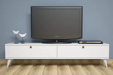 Gersby Golvstående TV Bänk 160 cm med Förvaring i Målat Trä - Vit - Möbler - Tv möbel & mediamöbel - TV bänk & mediabänk