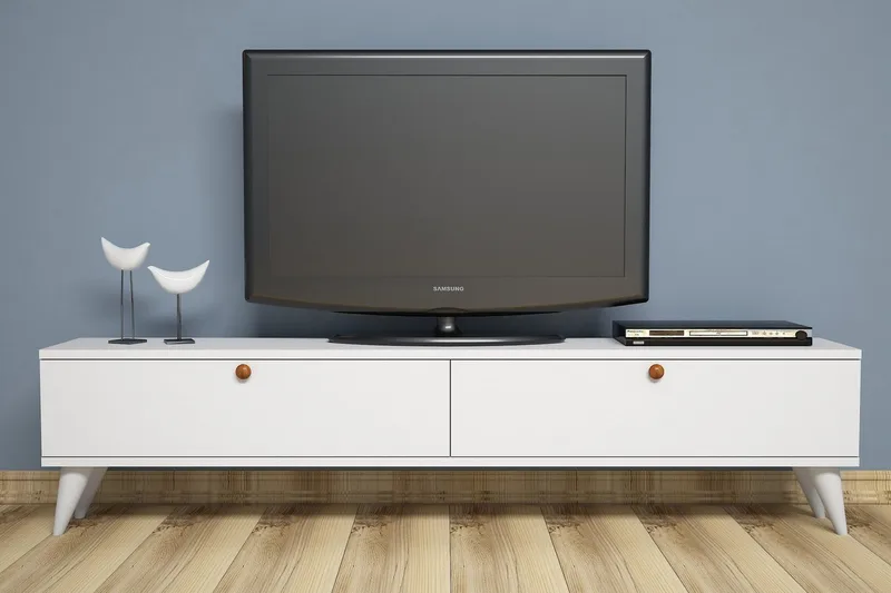 Gersby Golvstående TV Bänk 160 cm med Förvaring i Målat Trä - Vit - Möbler - Tv möbel & mediamöbel - TV bänk & mediabänk