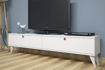 Gersby Golvstående TV Bänk 160 cm med Förvaring i Målat Trä - Vit - Möbler - Tv möbel & mediamöbel - TV bänk & mediabänk