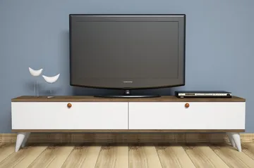 Gersby Golvstående TV Bänk 160 cm med Förvaring i Mörkt Trä - Vit - Möbler - Tv möbel & mediamöbel - TV bänk & mediabänk