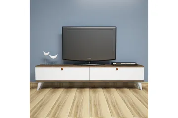 Gersby Golvstående TV Bänk 160 cm med Förvaring i Mörkt Trä - Vit - Möbler - Tv möbel & mediamöbel - TV bänk & mediabänk