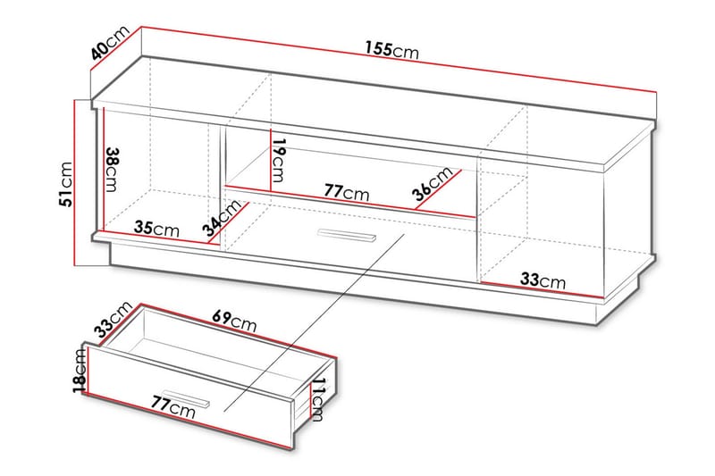 Golvstående Tv Bänk 155 cm med Förvaring i Ek - Beige - Möbler - Tv möbel & mediamöbel - TV bänk & mediabänk