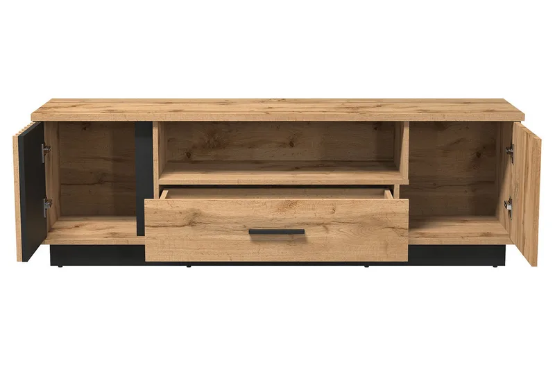 Golvstående Tv Bänk 155 cm med Förvaring i Ek - Beige - Möbler - Tv möbel & mediamöbel - TV bänk & mediabänk