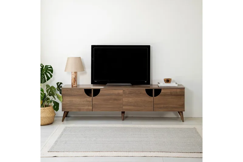 Grotte Tv Bänk 180 cm med Förvaring i Valnöt - Brun - Möbler - Tv m öbel & mediamöbel - TV bänk & mediabänk