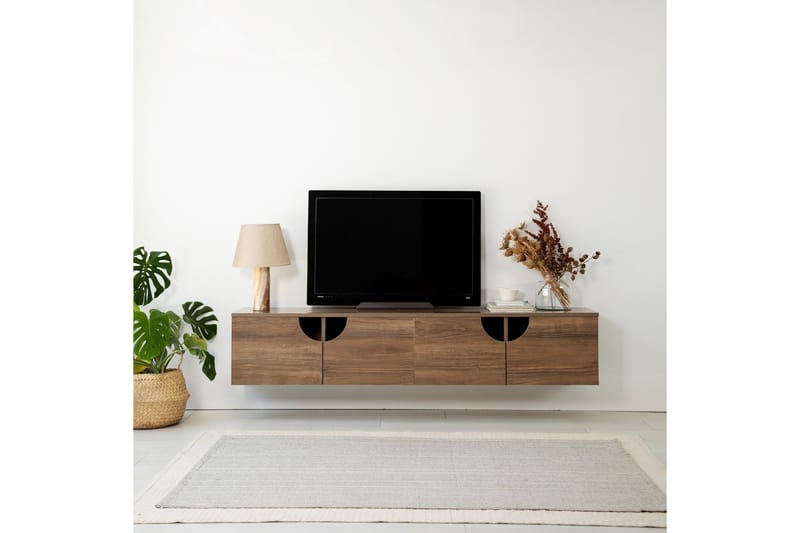 Grotte Vägghängd Tv Bänk 180 cm med Förvaring i Valnöt - Brun - Möbler - Tv möbel & mediamöbel - TV bänk & mediabänk