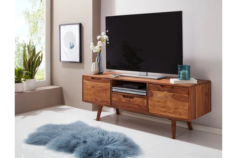 Hades Golvstående TV Bänk 135 cm med Förvaring i Ljust Trä - Brun - Möbler - Tv möbel & mediamöbel - TV bänk & mediabänk