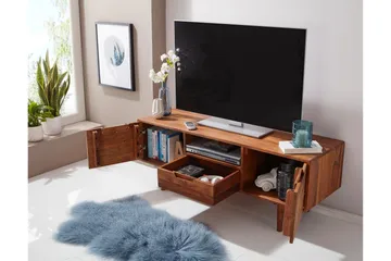 Hades Golvstående TV Bänk 135 cm med Förvaring i Ljust Trä - Brun - Möbler - Tv möbel & mediamöbel - TV bänk & mediabänk