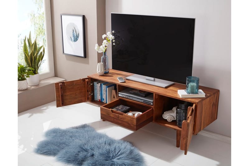 Hades Golvstående TV Bänk 135 cm med Förvaring i Ljust Trä - Brun - Möbler - Tv möbel & mediamöbel - TV bänk & mediabänk