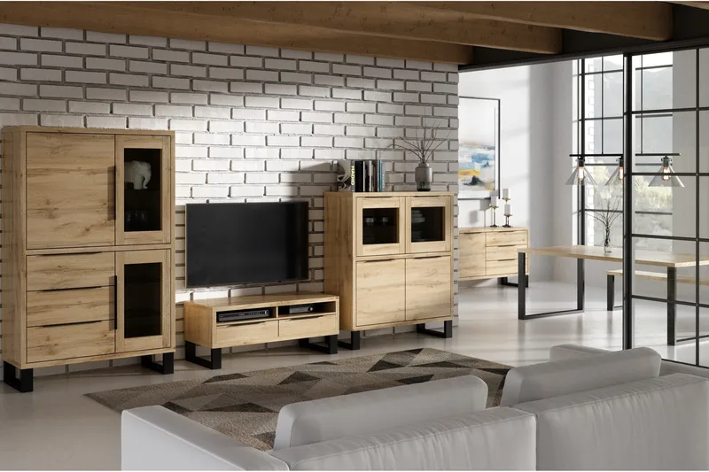 Halle WM Golvstående TV Bänk 180 cm med Förvaring i Ek - Träfärgad - Möbler - Tv möbel & mediamöbel - TV bänk & mediabänk