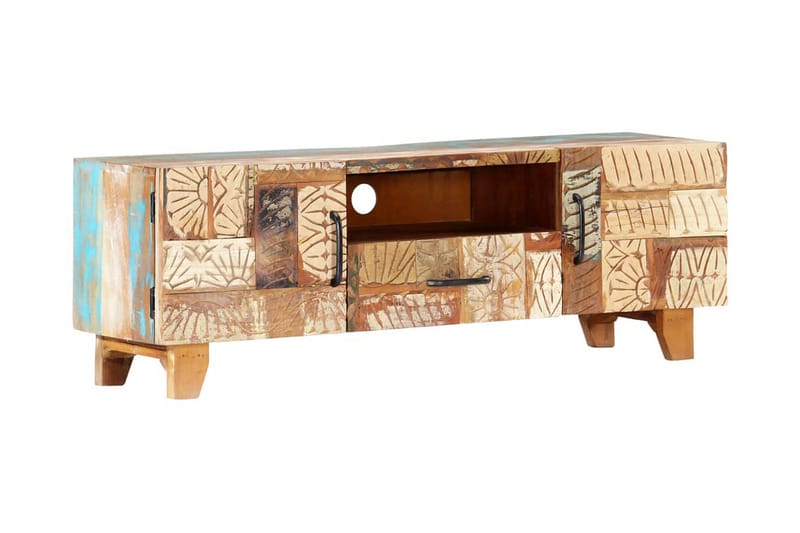 Handsnidad TV-bänk 120x30x40 cm massivt återvunnet trä - Brun - Möbler - Tv möbel & mediamöbel - TV bänk & mediabänk