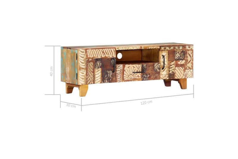 Handsnidad TV-bänk 120x30x40 cm massivt återvunnet trä - Brun - Möbler - Tv möbel & mediamöbel - TV bänk & mediabänk