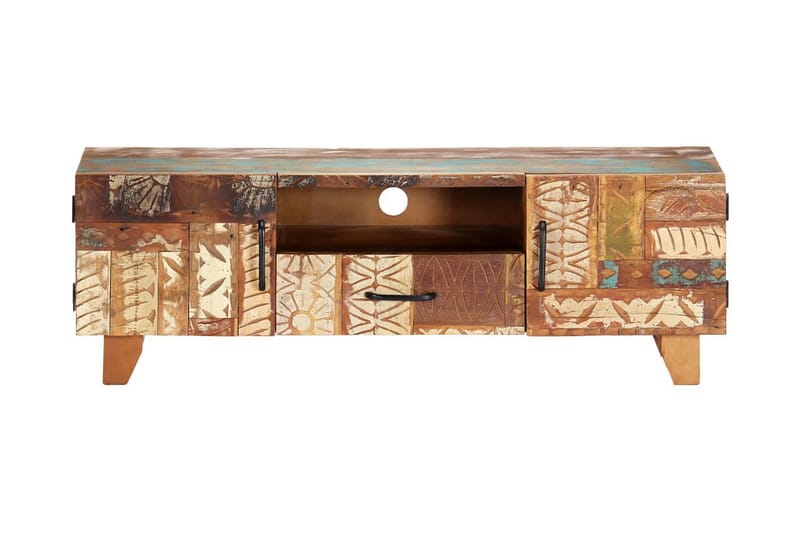 Handsnidad TV-bänk 120x30x40 cm massivt återvunnet trä - Brun - Möbler - Tv möbel & mediamöbel - TV bänk & mediabänk
