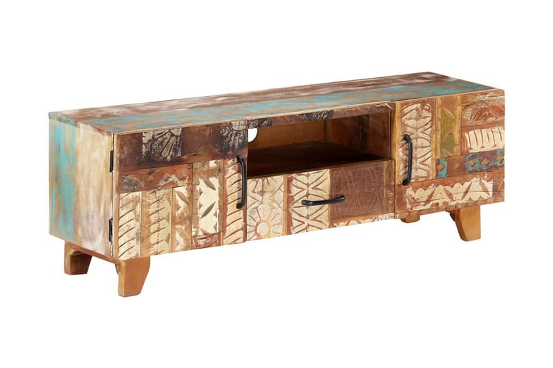 Handsnidad TV-bänk 120x30x40 cm massivt återvunnet trä - Brun - Möbler - Tv möbel & mediamöbel - TV bänk & mediabänk