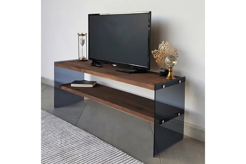 Heglar Golvstående TV Bänk 120 cm med Förvaring i Valnöt - Brun - Möbler - Tv möbel & mediamöbel - TV bänk & mediabänk