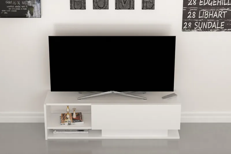 Hejde Golvstående TV Bänk 120 cm med Förvaring i Målat Trä - Vit - Möbler - Tv möbel & mediamöbel - TV bänk & mediabänk