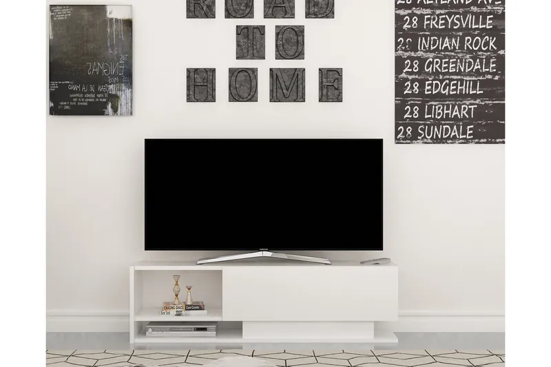 Hejde Golvstående TV Bänk 120 cm med Förvaring i Målat Trä - Vit - Möbler - Tv möbel & mediamöbel - TV bänk & mediabänk