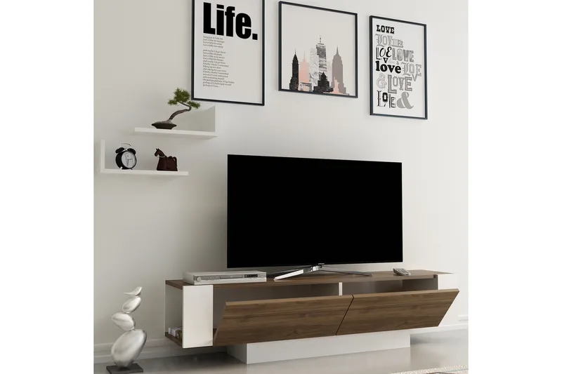 Hejde Golvstående TV Bänk 150 cm med Förvaring i Mörkt Trä - Valnötsbrun - Möbler - Tv möbel & mediamöbel - TV bänk & mediabänk