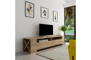 Hejde Golvstående TV Bänk 155 cm med Förvaring i Mörkt Trä - Brun - Möbler - Tv möbel & mediamöbel - TV bänk & mediabänk