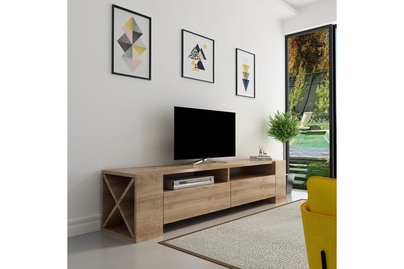 Hejde Golvstående TV Bänk 155 cm med Förvaring i Mörkt Trä - Brun - Möbler - Tv möbel & mediamöbel - TV bänk & mediabänk