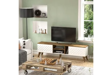 Hejde Golvstående TV Bänk 180 cm med Förvaring i Ljust Trä - Vit - Möbler - Tv möbel & mediamöbel - TV bänk & mediabänk