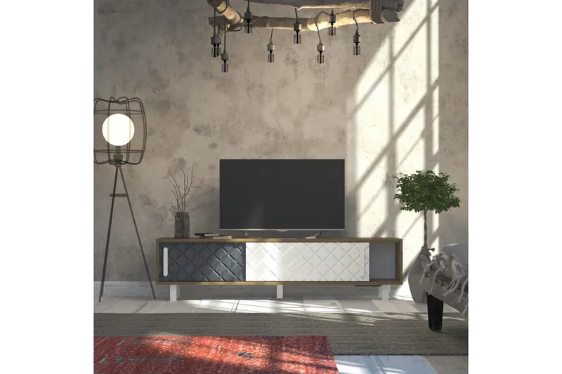 Hejde Golvstående TV Bänk 180 cm med Förvaring i Mörkt Trä - Ljusbrun - Möbler - Tv möbel & mediamöbel - TV bänk & mediabänk