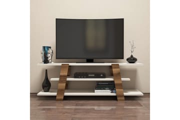 Hovdane Golvstående TV Bänk 120 cm med Förvaring i Mörkt Trä - Gräddvit - Möbler - Tv möbel & mediamöbel - TV bänk & mediabänk