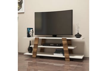 Hovdane Golvstående TV Bänk 120 cm med Förvaring i Mörkt Trä - Gräddvit - Möbler - Tv möbel & mediamöbel - TV bänk & mediabänk